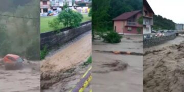 Apokaliptične scene u Sapni: Voda prodrla u stambene objekte, bujica nosi automobile..