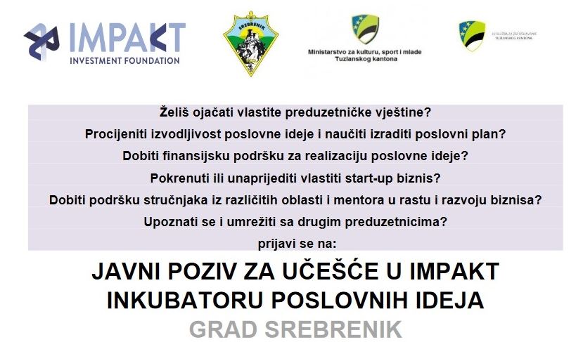 Grad Srebrenik: Javni poziv za učešće u IMPAKT inkubatoru poslovnih ideja