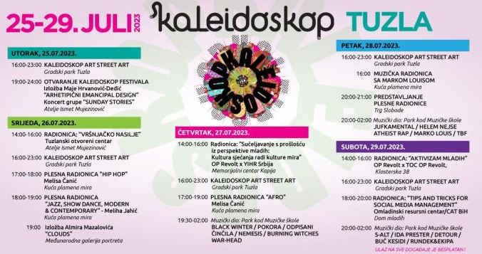 Najava programa 13. Kaleidoskop festivala za subotu, 29. jula Nastupaju: S-alt, Ide Prester, Rundek&Ekipa, Detour i Buč Kesidi