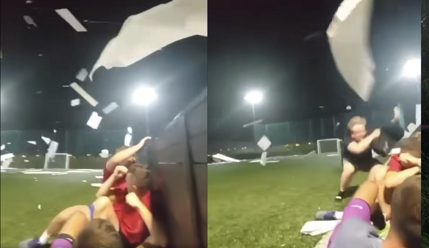 Snimak djece na stadionu u Nišu koje  je uhvatilo nevrijeme tokom tereniga izgleda kao snimak sa ratišta