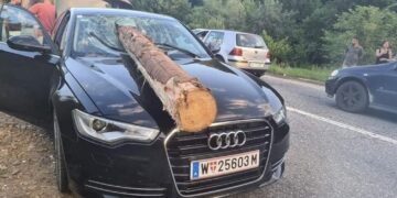 Samo u BiH: Balvan skliznuo sa kamiona i  uletio direktno u automobil u toku vožnje