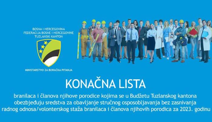 Konačna lista branilaca i članova njihove porodice kojima se obezbjeđuju sredstva za obavljanje volonterskog staža