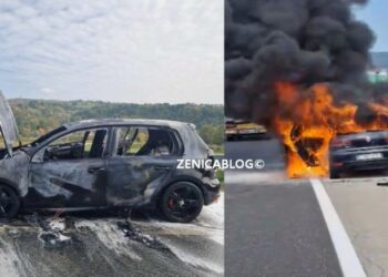 I Golfovi gore, zar ne? Požar na autoputu A1, potpuno izgorio “Golf” (VIDEO)