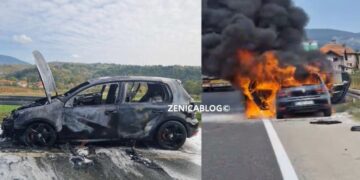 I Golfovi gore, zar ne? Požar na autoputu A1, potpuno izgorio “Golf” (VIDEO)